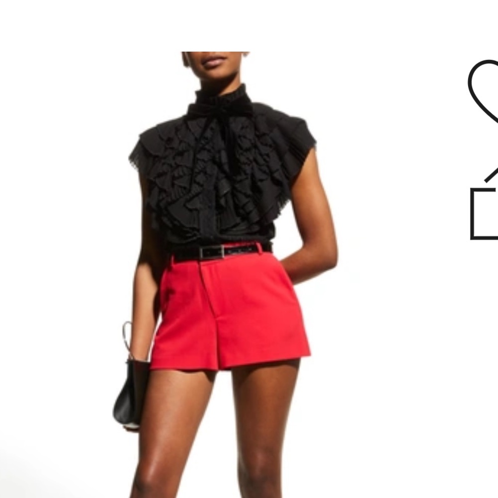 ALICE + OLIVIA Remington Lace Combo Pleated Ruffle Blouse